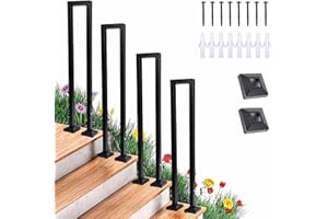 AONASRDI Poręcz schodowa do wnętrz, czarna, w kształcie litery U, poręcz schodowa, zewnętrzna balustrada metalowa, nordycka, nowoczesna poręcz do willi, balkonów, korytarzy, domów (czarna, 110 cm)