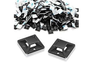 PYROCLASIA 120 Piezas Sujeta Cables Pared Adhesivo 20mm x 20mm Soporte Cables Adhesivo Taco Bridas Sujetacables Autoadhesivos Bridas Plástico para Cables para Fijar y Gestionar Todo Tipo de Cables (Negro)