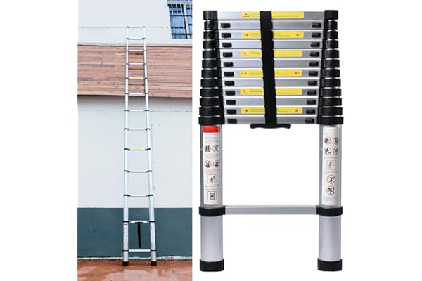 Échelle télescopique Extensible de 3,2 m - Échelle Extensible - Escabeau Telescopique - Échelle Multifonction avec 11 Étapes- Charge maximale : 150 kg - EN131