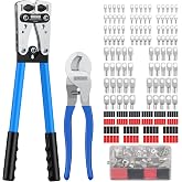 Proster Crimping Pliers Kit 6-50mm&sup2; AWG 10-0 with Cable Cutter 0-70mm&sup2; 100 AWG 10/8/6/4 Terminal Connectors and 100 2:1 Heat