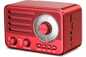 KJIXYUNG Radio a transistor retrò Radio AM FM SW DAB DAB+ a batteria, piccola radio portatile ricaricabile con batteria agli ioni di litio da 1800 mAh, supporto scheda TF/Aux/lettore MP3 USB (Rosso)