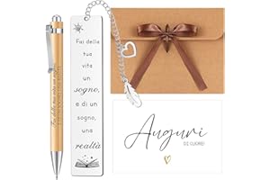 Clabby 4 Pezzi Set Regalo Ispiratore Segnalibri con Frasi Motivazionali Penna a Sfera in Legno Biglietto di Auguri e Busta con Nastro per Maestra Amica Studente Colleghi