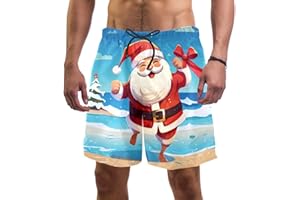 coosun Men's Christmas Santa Claus Beach Board Shorts Quick Dry Swim Trunk