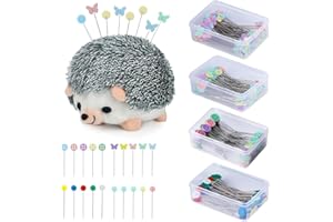 DEUDY 400 Pièces Épingles à Couture, Épingles à Tête De Fleur Plate, Accessoires de Couture avec Hérisson en Forme de Coussin, Décoratives Quilting Pins pour Projets De Couture