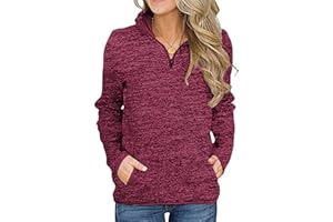 Breampot Womens Casual Long Sleeve Sweatshirt Stand Collar 1/4 Zip Pullover Jumper Tops With Pockets