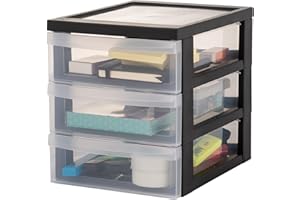 Iris Ohyama, Tour de Rangement Plastique, 3 Petits Tiroirs, Noir, Ouverture Facile, Format A5, Meuble, Organisateur, Fournitures, pour Bureau, Fourniture Scolaire, Papeterie, Sans BPA, DC-A5