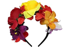 HAPPYUPCITY Diadema corona de flores mexicana para Halloween, fiestas de disfraces o cosplay, accesorio para el pelo