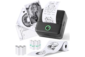 PRAOAHEI Mini imprimante photo portable avec 10 rouleaux de papier d'impression, imprimante d'étiquettes Bluetooth, imprimante thermique pour notes, photos, agendas, bricolage, compatible avec iOS et