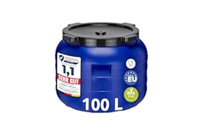 Garronda 100 Liter Weithalsfass BPA-frei Futtertonne Fass Universalfass Lebensmittel Fass Regenfass für Garten Regentonne mit Deckel Regenwassertonne für Garten Wassertonne GD-0093, Blau