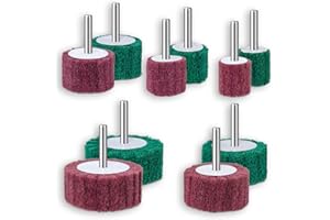 FEIHU 10 pezzi Dischi Lamellari, Flap Wheel 5 Dimensioni Diverse per Lucidatura con Stelo in Metallo, Mop Cilindro abrasivoper Trapano, Smerigliatrice, Utensile Rotante