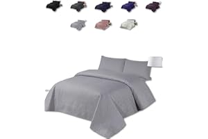 THEWHITEWATER LIMITED BEDSPREAD - Luxury Quilted – 3 Tog – Bed Throw Warm Quilt – (Bedspread Double 200 x 220 cm - Silver) Bed Spread Set 100% Cotton Cover + Virgin Polyester 150 GSM - Pinsonic Stitching