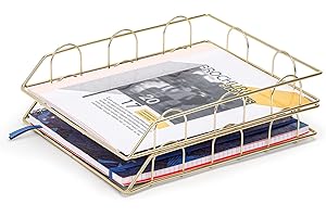 EXERZ Sortowniki Papieru 2 Szt. / Tace Do Układania W Stosy/Organizer Na Biurko/Uchwyt Na Dokumenty - Wielofunkcyjne Do Biura, Szkoły, Gabinetu (Złoto)