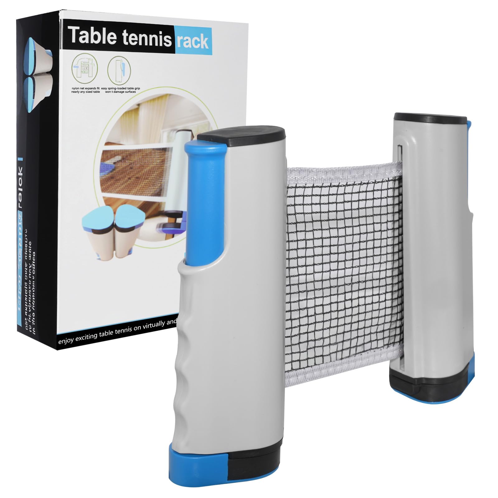 Dalephoric Red de Ping Pong Retráctil, Red de Tenis de Mesa, Red de Ping Pong Portátil para Exterior e Interior, Extensible hasta 170 cm, para Escritorio de Oficina, Mesa de Comedor, Azul Grisáceo - 1