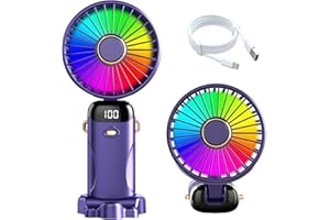 BEAEET Mini Handventilator, USB-C Wiederaufladbarer Ventilator mit 5 Geschwindigkeiten, Faltbarer & Tragbarer Taschenventilator, Leise & Leistungsstark für Büro, Reisen & Outdoor