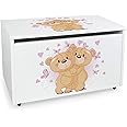Leomark contenitore portagiochi in legno, panca su ruote 71x40x46 cm(A) 91L, scatola con coperchio, mobili per camera da lett
