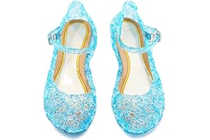 Eleasica Fille Chaussures de Princesse Reine des Neiges Elsa Talon Haut Chaussures pour Déguisement Halloween Noël Anniversaire Carnaval Résistant à l'eau Sandales,Bleu,29