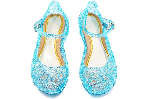 Eleasica Fille Chaussures de Princesse Reine des Neiges Elsa Talon Haut Chaussures pour Déguisement Halloween Noël Anniversaire Carnaval Résistant à l'eau Sandales,Bleu,26