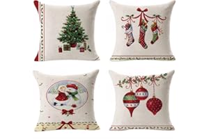Hangood Cotton Linen Throw Pillow Case Cushion Covers Cover Set of 4pcs Christmas Tree Ball Stockings 45cm x 45cm