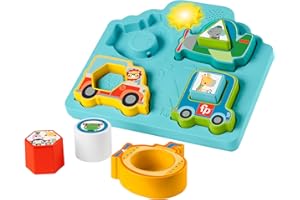Fisher-Price Baby Sorting Toy Shapes & Sounds Vehicle Puzzle with Music & Lights for Fine Motor Play, Ages 9M+, HRP31