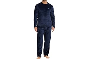 The Essentials Wardrobe Mens Fleece Pyjama Set Heavy Fleece Cosy Long Sleeve T-Shirt & Bottom Pants Sleepwear Loungewear Nightwear for Men Soft Top & Trousers Size S-XL