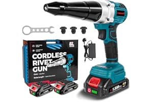 PINCE À RIVETS SANS FIL ONEVAN, course 20 mm, 20000N, moteur sans balais, automatique, avec 2 batteries et 4 buses (3,2/4,0/4,8 mm) pour rivets borgnes Ø2,4-5,0 mm