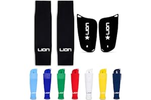 LION SPORTSWEAR All-in-One Football Sleeve & Shin Guard for Kids – Football Sleeves Have Built-In Pocket – Match Your Team Kit Colours