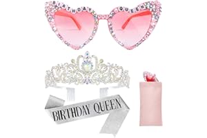 Bingtoo Couronne et Écharpe d'Anniversaire pour Femmes, Lunettes d'Anniversaire, Couronne Princesse, Cadeaux d'Anniversaire pour Les Femmes, Décorations d'Anniversaire