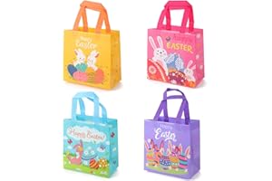 DIMETEY 4Pack Easter Gift Bags Reusable Tote Bag With Handle,Bunny Easter Egg Non-Woven Bags Foldable Water Resistant Treat Bags for Easter Party Supplies (Multi 4pack)
