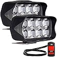 Allextreme EXL21SS Imported Universal 8 LED Fog Light Off/On Road Driving Work Lamp with Handlebar Switch for Bike Cars and Motorcycle (12W, White Light, 2 PCS)