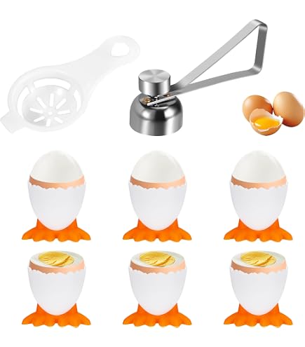 SIYINGSAERY 6 Coquetiers Oeuf Plastique + 1 Ouvre-Oeuf En Acier Inoxydable - Porte-Coeuf Enfant Original Pour Cuisine Et Pâques