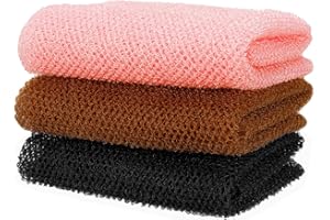 DIDISEEN 3 Pcs African Net Sponge, African Net Long Bath Net Sponge Bathing Body Exfoliating Shower Body Back Scrubber Skin Smoother,for Removing Dead Skin Dirt Oil, 80×30cm (Black+Pink+Brown)