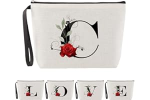 Blisswave Trousse de Toilette A-Z, Cadeaux Personnalisés pour Femmes, Fille, Maman et Amies, Noël, Anniversaires, Petite Trousse Maquillage Roses Élégante et Mignonne, Ornée de Vos Initiales (Beige)