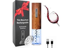 FISHTEC - Tire Bouchon Électrique LED Rechargeable - Ouvre Bouteille Vin Automatique Effet Bois Coupe Capsule Batterie Longue Durée 300 Bouteilles USB Type C ABS Dimensions 4,8x20,5 Cm