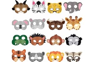 GENERIC 16 Piece Animal Masks Animal Costume Party Favors with 16 Different Animal Face for Petting Zoo Farmhouse Jungle Safari Theme Birthday Party Halloween Masks Dress-Up Party Supplies