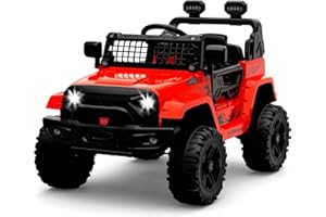 PORTOALEGRE Macchina Elettrica per Bambini 12V, Auto Elettrica per Bambini con Telecomando da 2,4 GHz, Sospensioni a Molla, Luci a LED, Bluetooth, 2 Velocità, Macchina Elettrica Bambini 3-8 Anni (Rossa)