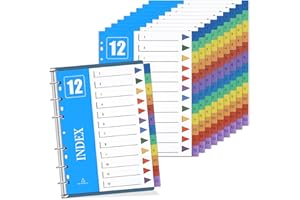 DMSELL Extra Wide 10 Pack A4 File Dividers for Ring Binders, 1-12 Part Plastic Dividers for Lever Arch Files