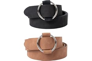 besbomig Pack of 2 Women's Leather Belts, Adjustable Women's Belt, Fashion Silver Buckle, Women's Waist Belt for Dress, Jeans, Shorts