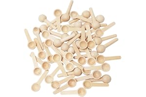 UTMACH 50 Pièces Mini Cuillère en Bois Petite Cuillère à Sel Cuillère à épices en Bois Petites Cuillères en Bois Cuisine Ronde pour Sucre Crème Glacée Café Thé Cuisson Condiment(6.8 x 2.4cm)