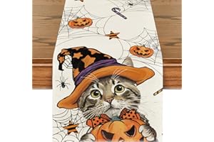 Artoid Mode - Runner da tavolo, fantasia con gatto e zucca lanterna, per Halloween e autunno, decorazione per cucina, interni, feste e festività, 40 x 300 cm