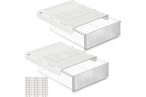 HOSSEJOY Under Desk Drawer Organizer, 2 Pack Self-Adhesive Under Table Drawer Storage Tray, Slide-out Hidden Desk ABS Organizer Box for Office School Home Stationery