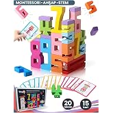 TinyUp Montessori Ahşap Sayı Blokları | Okul &Ouml;ncesi Eğitici Matematik Oyuncağı, STEM, Motor ve Zeka Gelişim