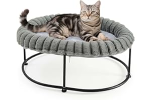 GUUSII HOME Elevada Cama para Hamaca Gato Grande Gatito Sofá Perro Pequeño Silla Mascotas Asiento con Marco de Metal Independiente Cojín Acolchado Lavable Fácil Montaje Cat Bed 58.5*43*21cm (Gris, L)
