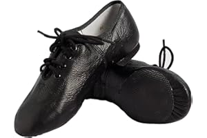 s.lemon Chausson de Danse Moderne Jazz,Cuir Véritable Semelle Fendue Enfiler/Lacet Chaussures de Jazz