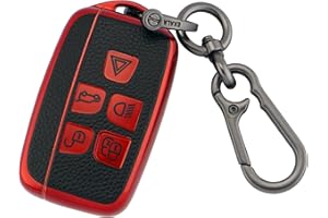 ERMWALR Car Key Fob Cover Protection Fit for Land Rover LR4 Range Rover Sport Evoque Jaguar XF XJ XJL F-pace 5 Buttons Smart Key Fob Case with Key Fob Keychain (PW-Rov-R)