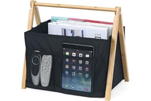 Neateam Revistero moderno para revistas, plegable, con mango de bambú, para oficina, hogar y salón, color negro