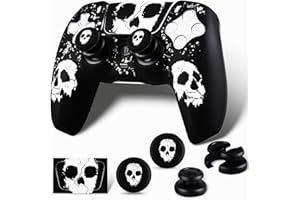 PlayRealm Silicone Skin Cover& Sticler x 1 & No Falling off Thumbstick x 2 for PS5 Controller (Ghost Face White)