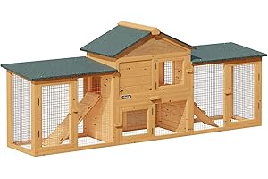 CADOCA® Kaninchenstall 2stöckig 204x45x84cm Lauframpen Garten Hasenkäfig Kleintiergehege Hühnerstall Nagergehege