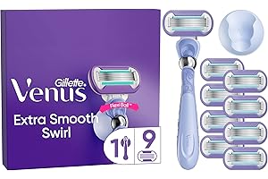 Gillette Venus Deluxe Rasoio Donna Smooth Swirl, 1 Manico e 9 Lamette donna di Ricambio (da 5 Lame), con Tecnologia FlexiBall, Rasatura Ottimale, idea regalo