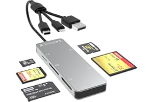 BAWANFA PLUS Lettore Schede Memory Stick Pro Duo per iPhone Telefono Android Tavoletta PC - Lettore di Schede di memoria SD TF CF XD MS Lettore Schede e Adattatore in Alluminio 5 in 1, con USB C Lightning e USB3.0