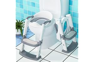 Ronipic Reducteur Toilette Enfant, Siège de Toilette Enfant Réglable en Hauteur Pliable avec Marches, Rehausseur Toilette Enfant Avec Coussin Moelleux